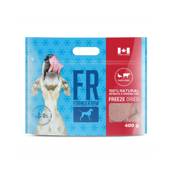 Formule Raw Canard et Bœuf Lyophilisé pour chiens 400g - La boite à Penny