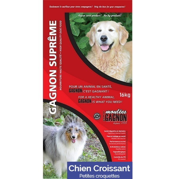 Les Moulées Gagnon Suprême Chien Croissant Petites races 16kg - La boite à Penny