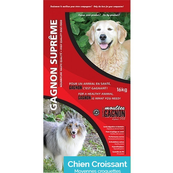 Les Moulées Gagnon Suprême Chien Croissant Moy/Gr races 16kg - La boite à Penny