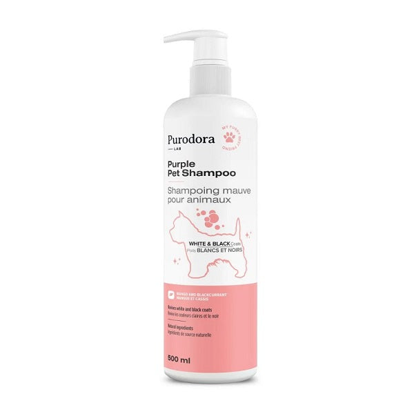 Purodora Lab Shampoing mauve pour animaux poils blancs et noirs 500ml - La boite à Penny