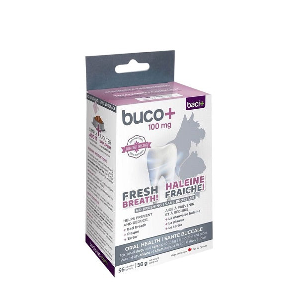 Baci+ Buco+ Soins Dentaires pour Chiens et Chats MOINS de 15kg - 56 sachets - La boite à Penny