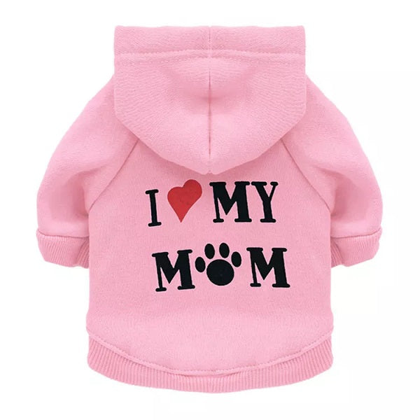 Hoodie rose pour petit chien XS I Love My Mom