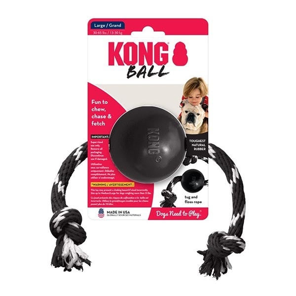 Kong extrême balle avec corde noir grandeur large - La boite à Penny