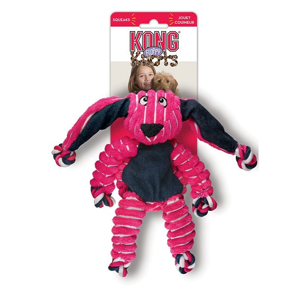 Kong Floppy Knots Lapin Moyen rose - La boite à Penny