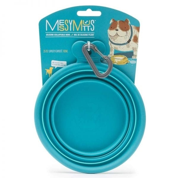 MESSY MUTTS Bol pliable en silicone de voyage 3 tasses bleu - La boite à Penny