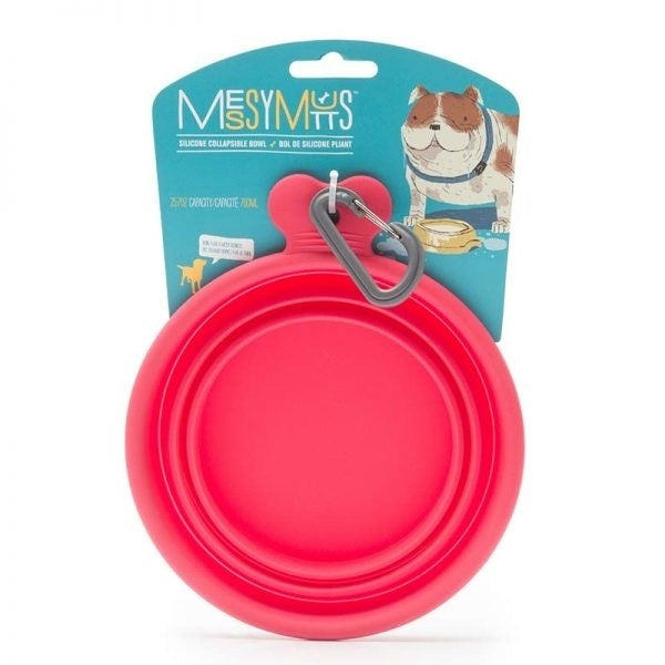 MESSY MUTTS Bol pliable en silicone de voyage 3 tasses rouge