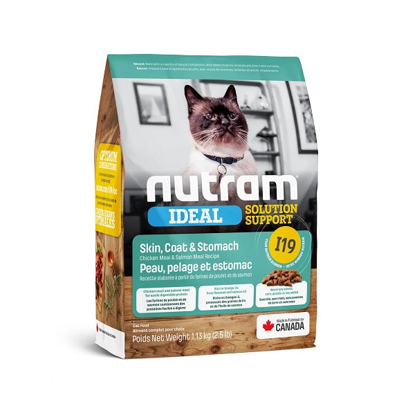Nutram Ideal I19 Chat Peau, Pelage, Estomac Sensible Poulet et Saumon 2.5lbs