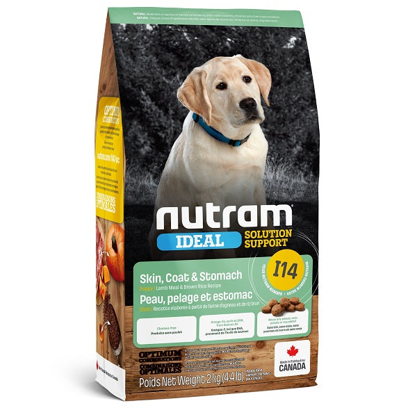 Nutram Ideal I14 Chiot -Peau, Pelage Et Estomac Sensible Agneau Et Riz Brun 4,4lbs - La boite à Penny