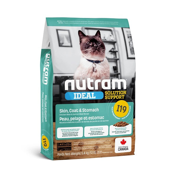 Nutram Ideal I19 Chat Peau, Pelage, Estomac Sensible Poulet et Saumon 12lbs
