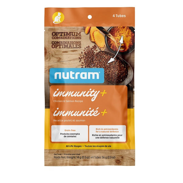 Nutram Combinaisons Optimales Immunité+ Chat Poulet & Saumon, Sans Grains 4x14g