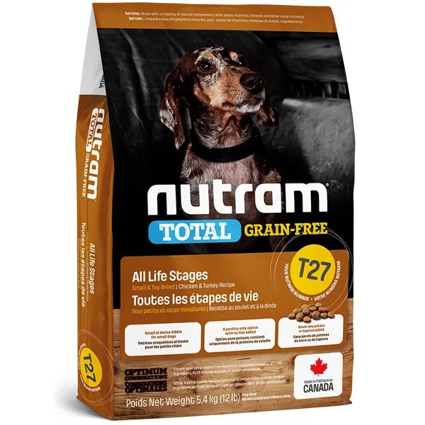 Nutram Total T27 Chien Petite Race Sans Grains Poulet et Dinde 12lbs - La boite à Penny