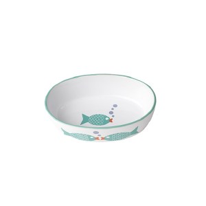 Bol Poisson Ovale blanc et turquoise 6.5 pouces