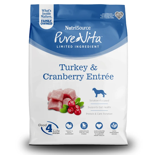 Nutrisource Pure Vita Dinde et Canneberges pour chiens 25lbs