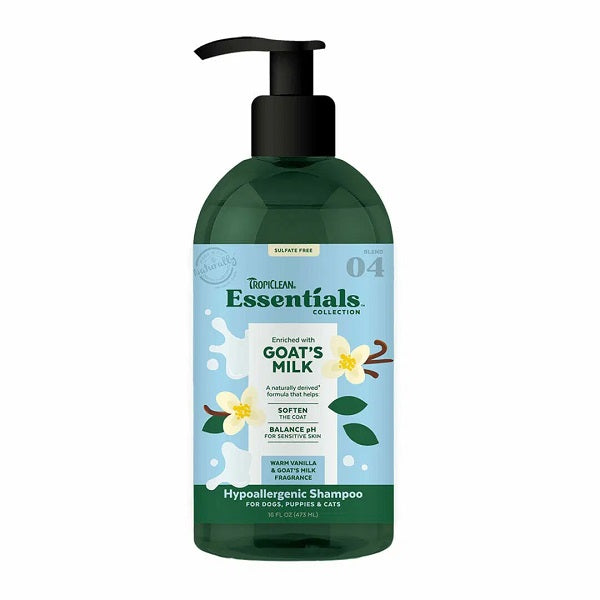 Tropiclean Essentials Shampoing Hypoallergénique Lait de Chèvre 473ml - La boite à Penny