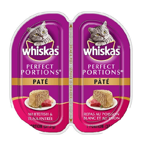 Whiskas Portions Parfaites pâté poisson blanc et thon 2x37.5g - La boite à Penny