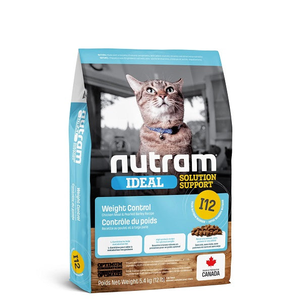 Nutram Ideal I12 Chat- Contrôle Du Poids Poulet et Orge 12lbs - La boite à Penny