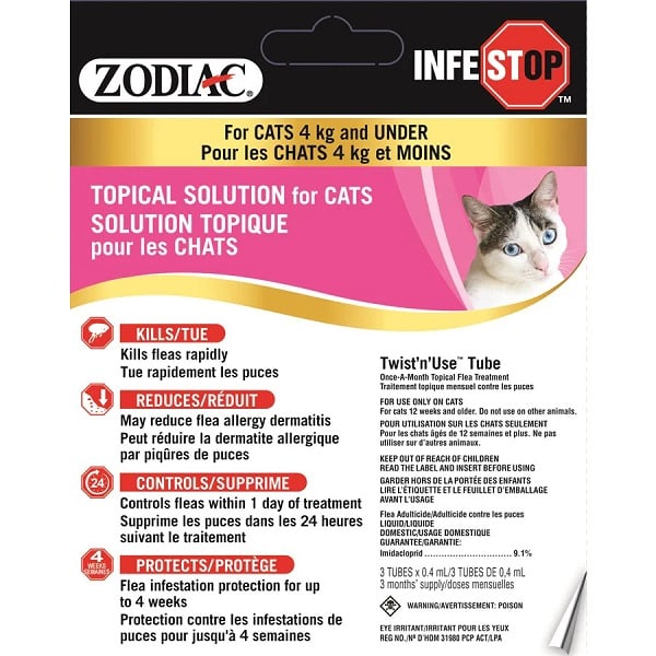 Zodiac -Infestop solution topique pour chats 4kg et moins - La boite à Penny