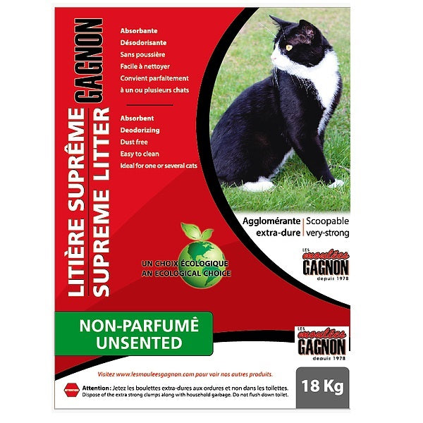 Litière suprême Gagnon agglomérante non-parfumé 18 kg