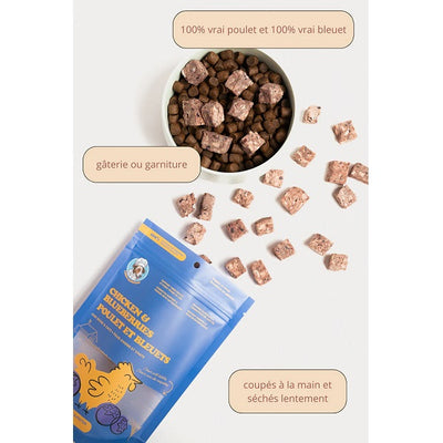 Chien Gourmand Cubes de Poulet et Bleuets Lyophilisés pour chiens et chats 56g