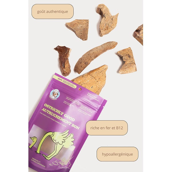 Chien Gourmand Morceaux d'Autruche Lyophilisés pour chiens et chats 56g