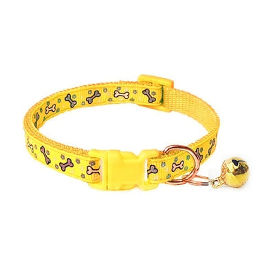 Collier mini pour chien jaune ajustable avec clochette