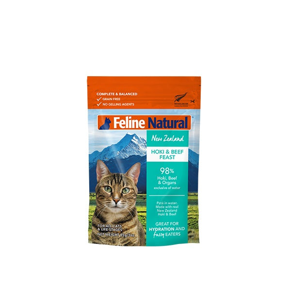 Feline Natural sachet au bœuf et hoki pour chats 85g