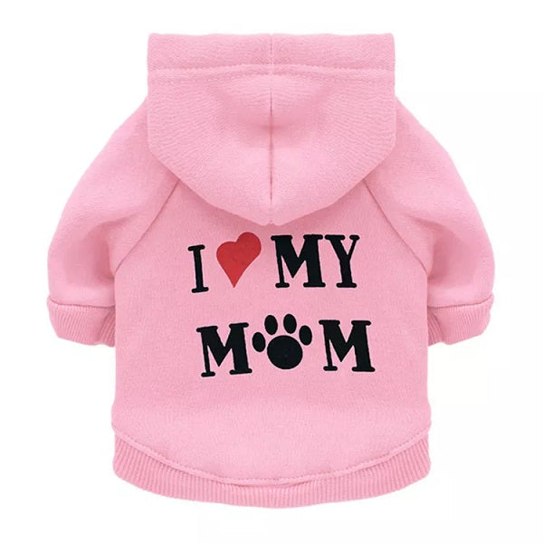 Hoodie rose pour petit chien LARGE I Love My Mom