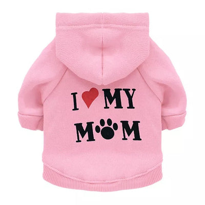 Hoodie rose pour petit chien MOYEN I Love My Mom