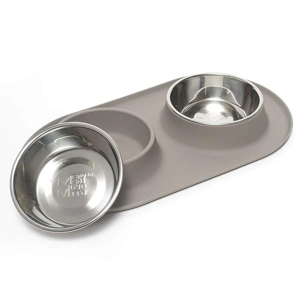 MESSY MUTTS Bols double en silicone et acier inoxydable gris