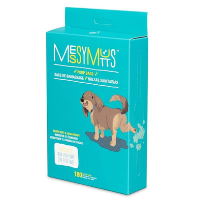 Messy Mutts Distributeur à Sacs De Ramassage Bleu Biorecyclés, Sacs Avec Poignées, 180 Unités