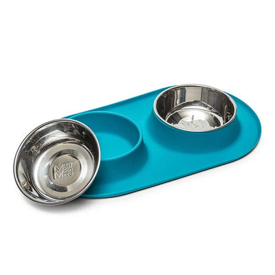 MESSY MUTTS Bols double en silicone et acier inoxydable Aqua