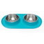 MESSY MUTTS Bols double en silicone et acier inoxydable Aqua