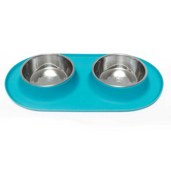 MESSY MUTTS Bols double en silicone et acier inoxydable Aqua