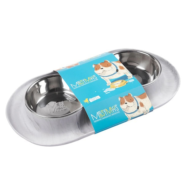 MESSY MUTTS Bols double en silicone et acier inoxydable Gris Marbré