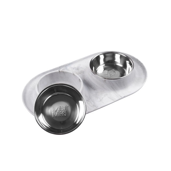 MESSY MUTTS Bols double en silicone et acier inoxydable Gris Marbré