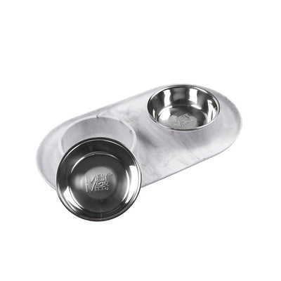 MESSY MUTTS Bols double en silicone et acier inoxydable Gris Marbré