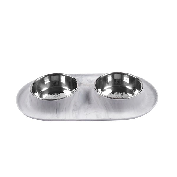MESSY MUTTS Bols double en silicone et acier inoxydable Gris Marbré