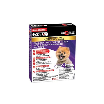 Zodiac infestop Plus dosettes anti-puces et tiques pour chiens 4,5kg et moins