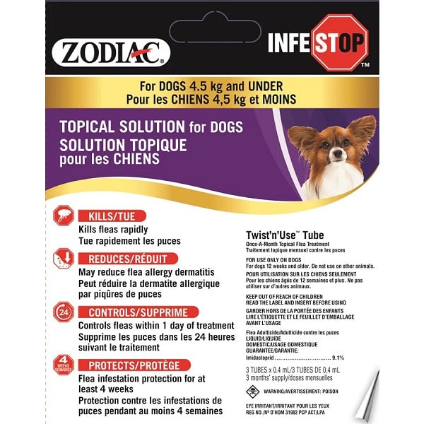 ZODIAC Infestop Topique anti-puces pour chiens 4.5kg et moins